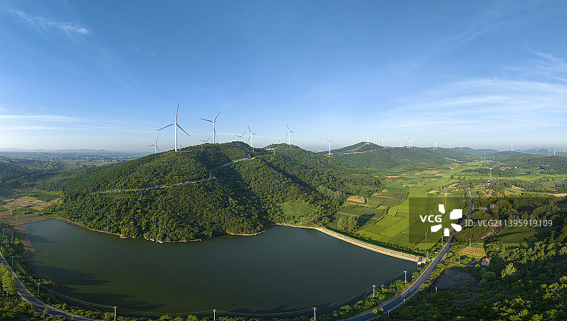 航拍山区风力发电机风轮机风能自然风光图片素材