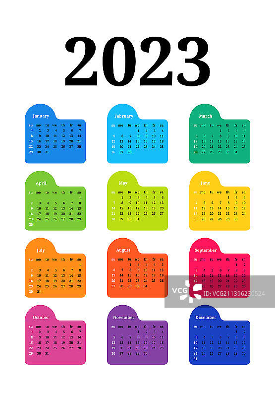 2023年的日历孤立在白色背景上图片素材