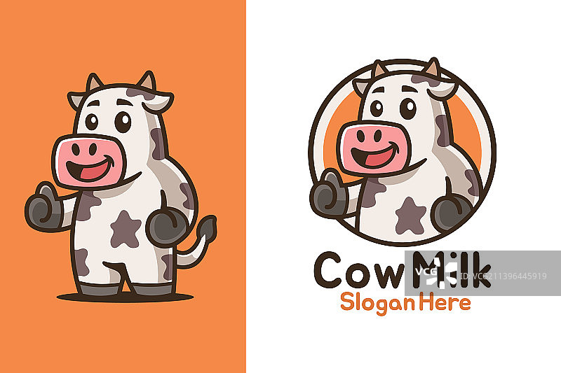竖起大拇指的奶牛吉祥物标志设计图片素材