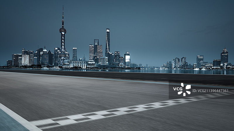 F1汽车赛道速度特效上海CBD地标摩天大楼背景图片素材