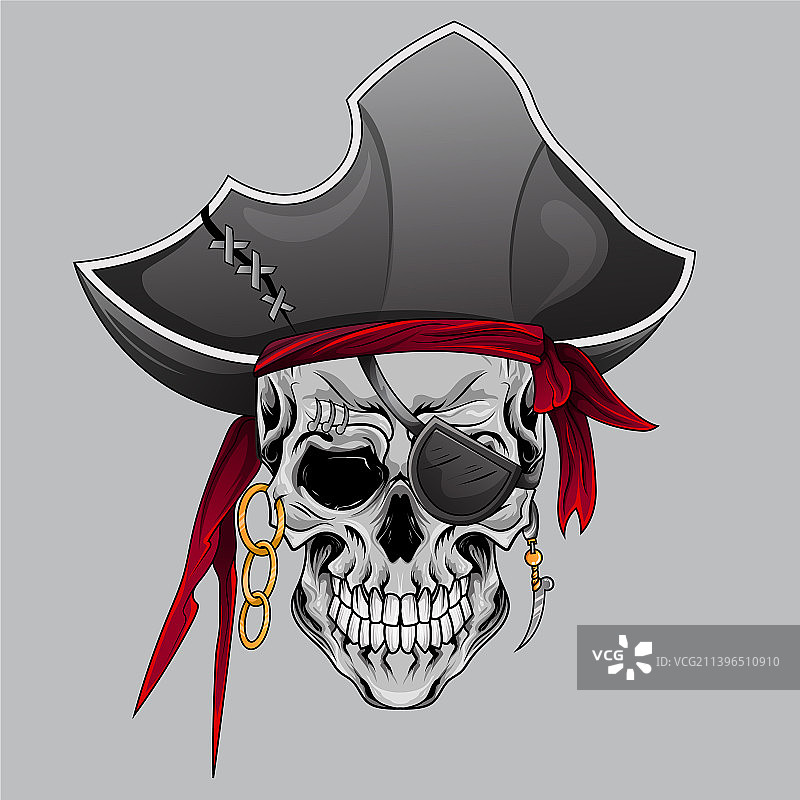 快乐的海盗船长的骷髅头设计元素图片素材