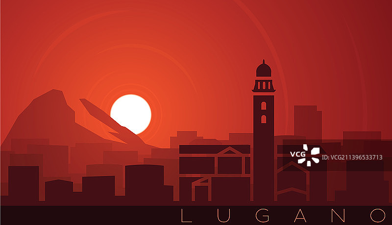 卢加诺低太阳天际线的场景图片素材