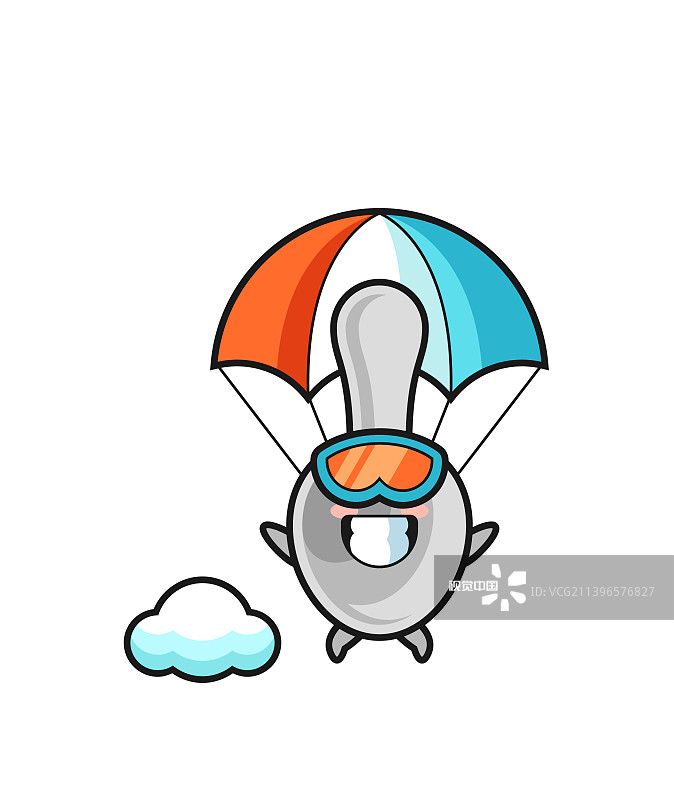卡通吉祥物勺子跳伞带着快乐图片素材