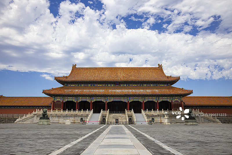 蓝天白云下的北京故宫太和门图片素材