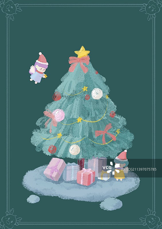 圣诞节的圣诞树海报插图图片素材