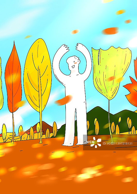 秋天二十四节气系列插画霜降叶子图片素材