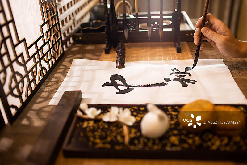 中秋节,写毛笔字,动态动作,东方生活方式图片素材