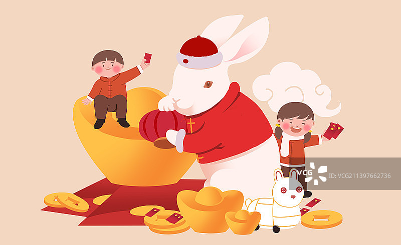 2023年新年新春春节兔年可爱兔子过年过节节日宣传插画图片素材