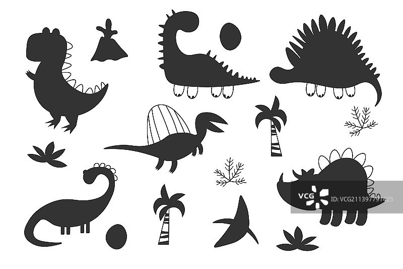 恐龙黑色剪影设定爬行动物形状图片素材