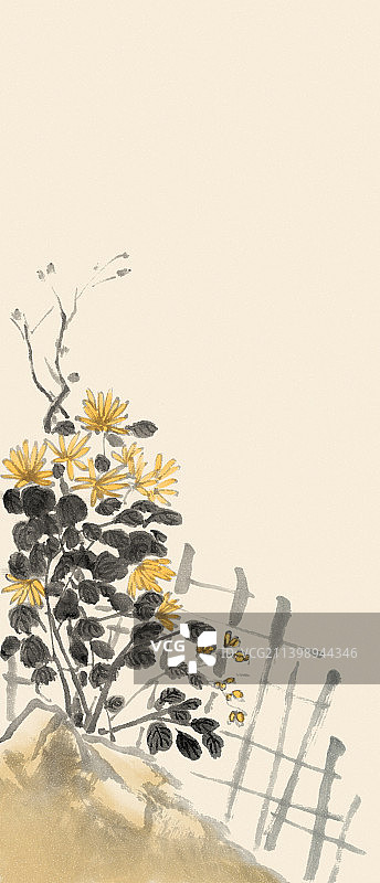 九月九日重阳节赏菊祭祖节日手绘水墨中国画图片素材