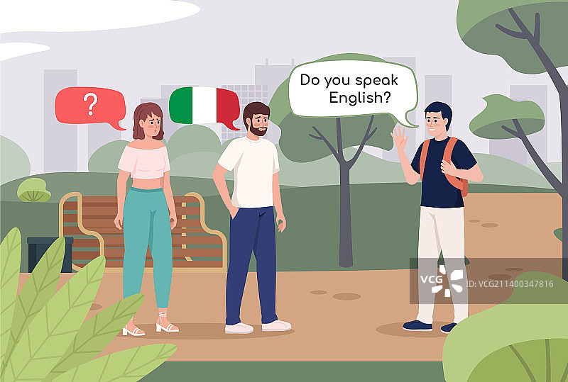 旅行时不说意大利语的平面色彩图片素材