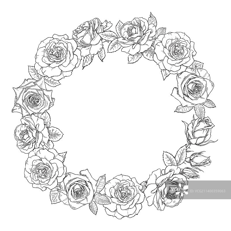 复古手绘玫瑰花圈图片素材