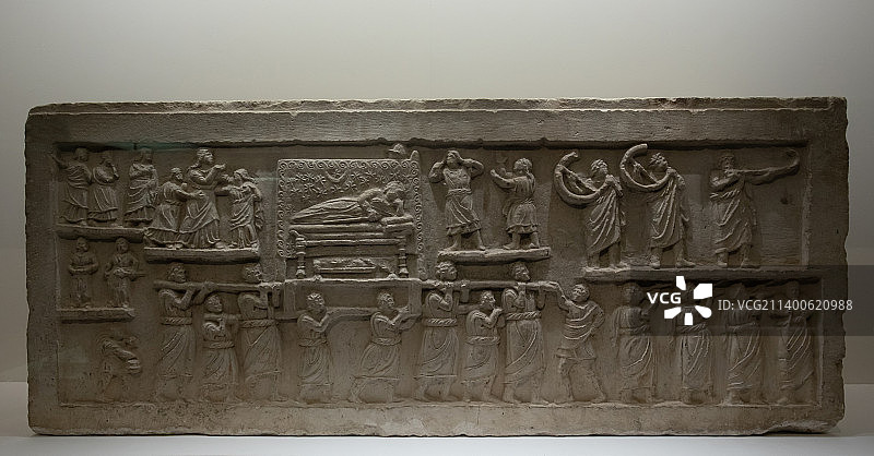 北京中国国家博物馆意大利文物送葬队伍浮雕公元前1世纪石材阿布鲁佐国家博物馆藏品图片素材