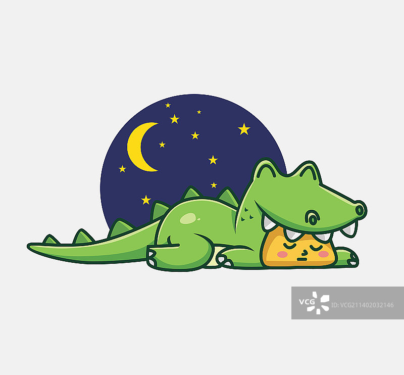 可爱的小鳄鱼睡觉的卡通动物图片素材