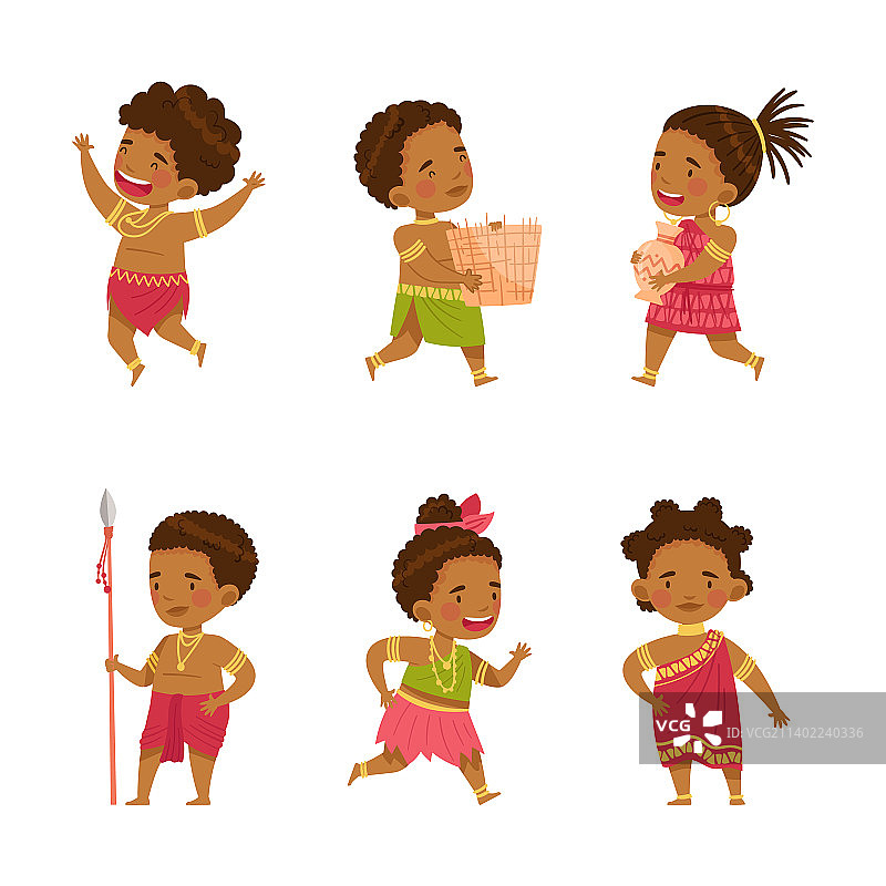 快乐的土著非洲孩子穿着民族服饰图片素材