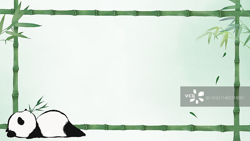 熊猫国画绿色竹子边框背景图片素材