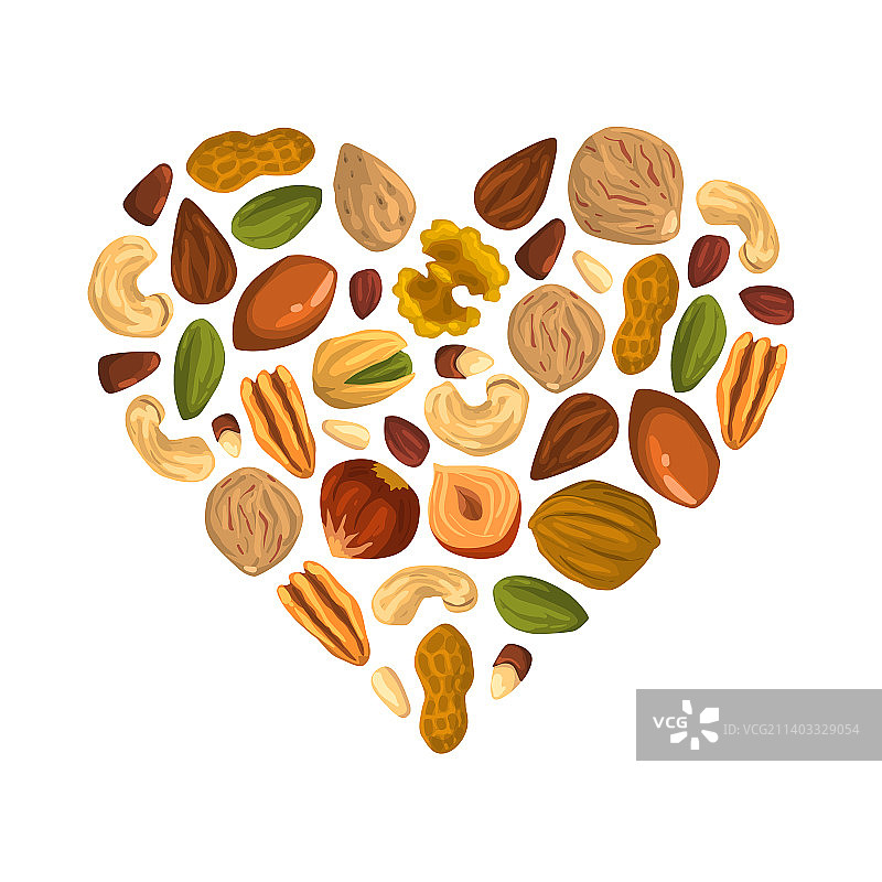 坚果与腰果和杏仁排列在心脏图片素材