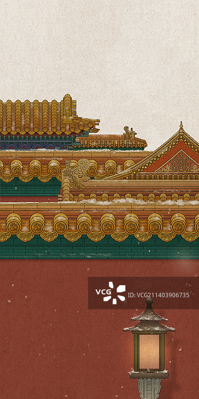 雪，故宫，插画，工笔画，中国风图片素材