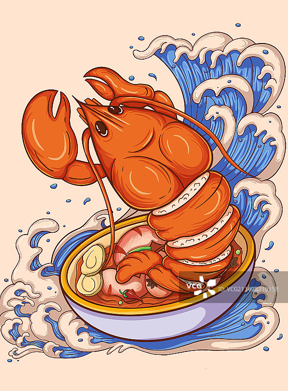 小龙虾国潮插画图片素材
