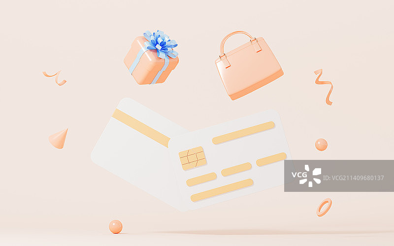 礼物与银行卡主题3D渲染图片素材