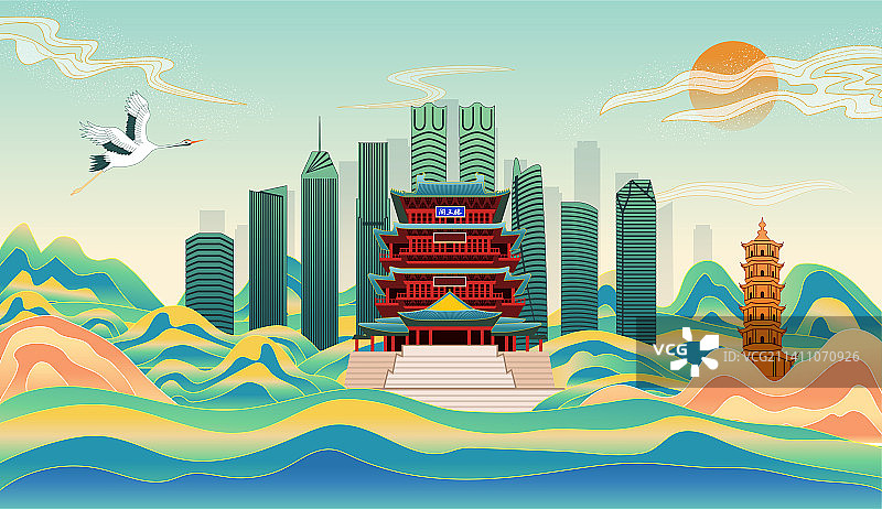 中国江西南昌市城市国风海报插画图片素材