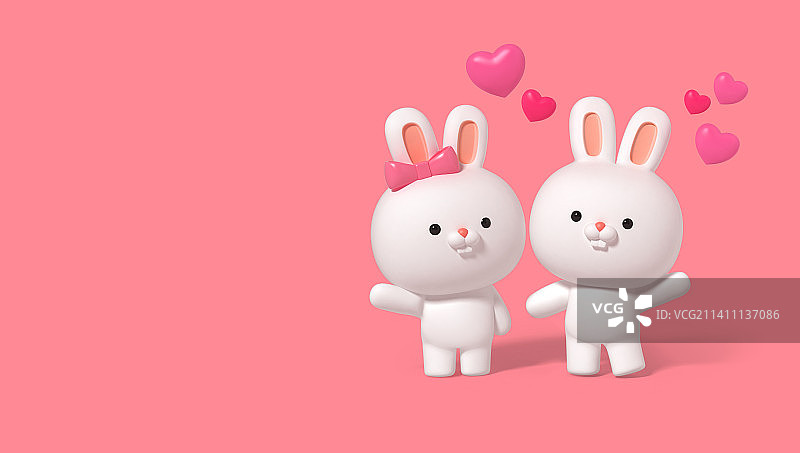 可爱的3D渲染兔子与heart_valentines图片素材