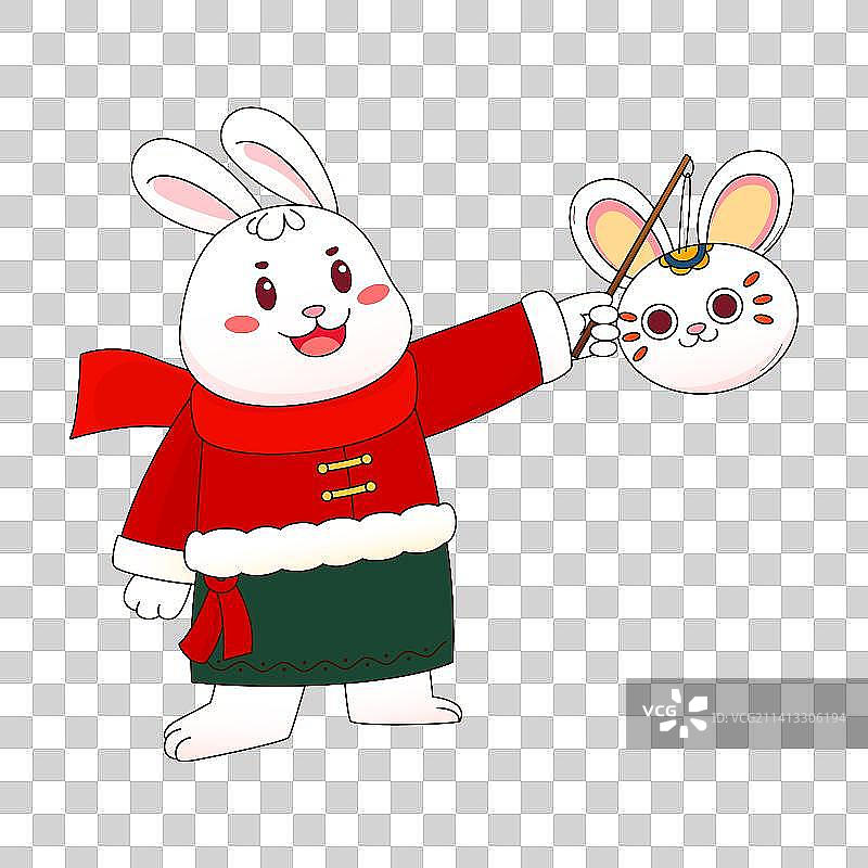 卡通兔子拿着花灯矢量插画元素图片素材