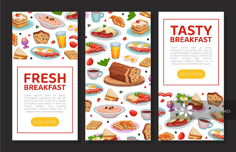 英语新鲜美味早餐手机应用程序模板图片素材