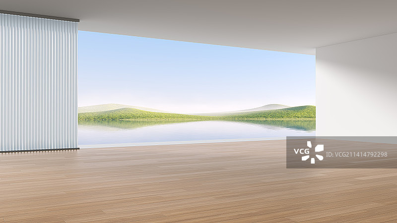 抽象草原湖泊地形和半开放室内空间客厅图片素材