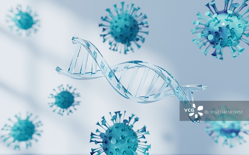 DNA与冠状病毒3D渲染图片素材