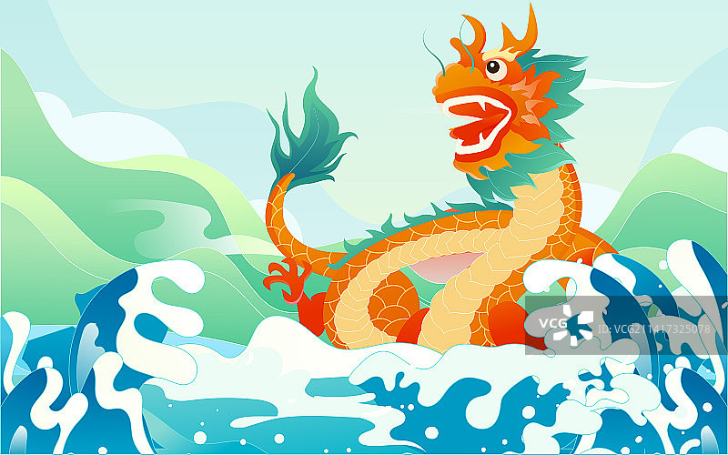 二月二龙抬头传统节日生肖龙年春节国潮插画图片素材