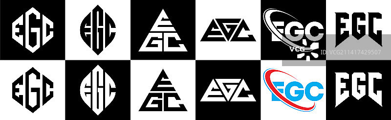 Egc字母标志设计在六种风格的Egc多边形图片素材