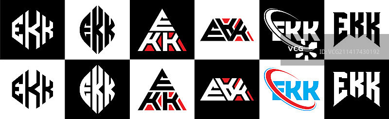 Ekk字母标志设计在六种风格的Ekk多边形图片素材