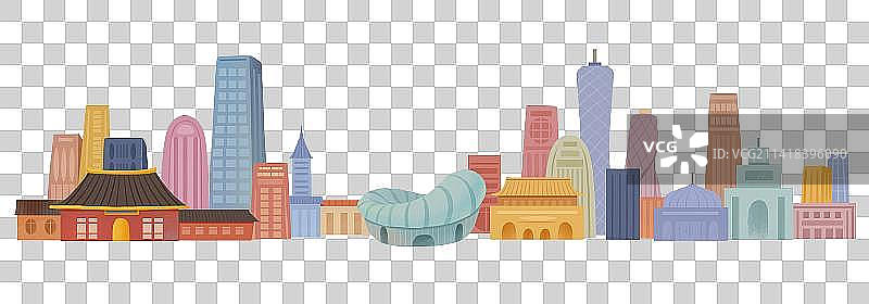 春节年俗插画城市高楼房屋元素图片素材