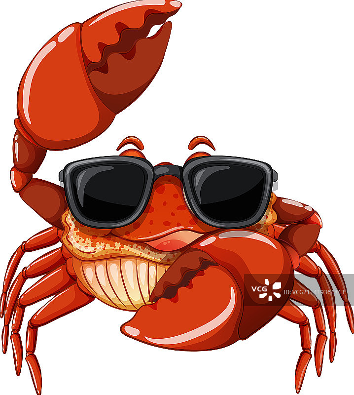 可爱的螃蟹卡通人物戴着太阳镜图片素材
