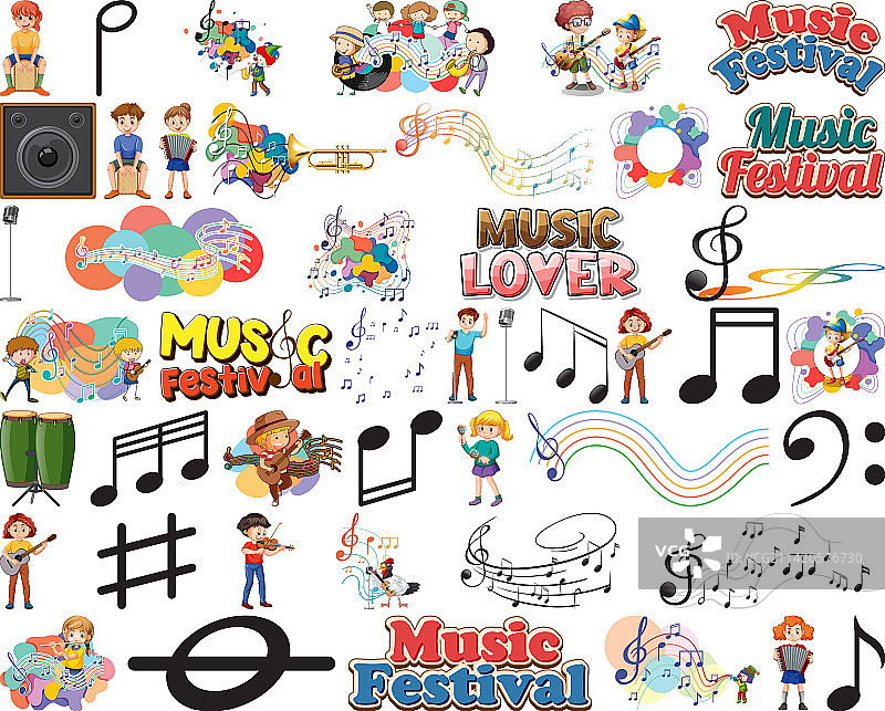 儿童乐器和音乐符号集图片素材