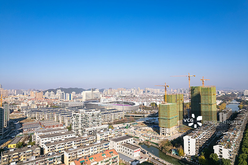 杭州萧山区城市建筑航拍图片素材