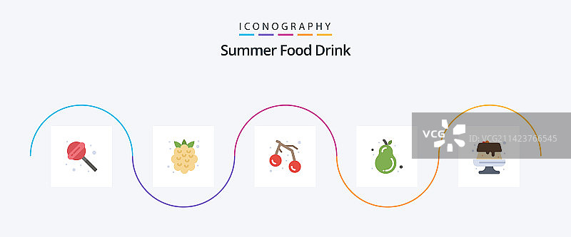 夏季食品饮料扁平5图标包包括蛋糕图片素材
