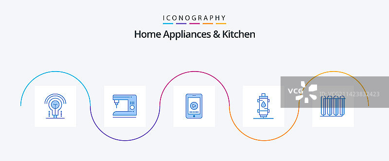家用电器和厨房蓝色5图标包图片素材