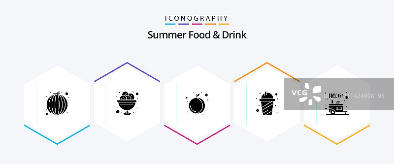 夏季食品和饮料25字形图标包图片素材
