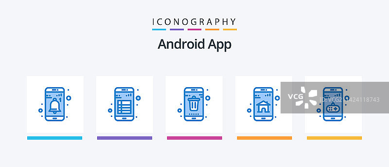 Android应用程序蓝色5图标包，包括移动应用程序图片素材