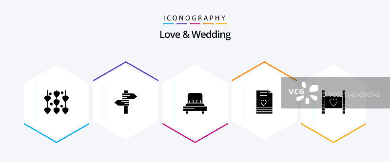 爱情和婚礼25字形图标包包括图片素材