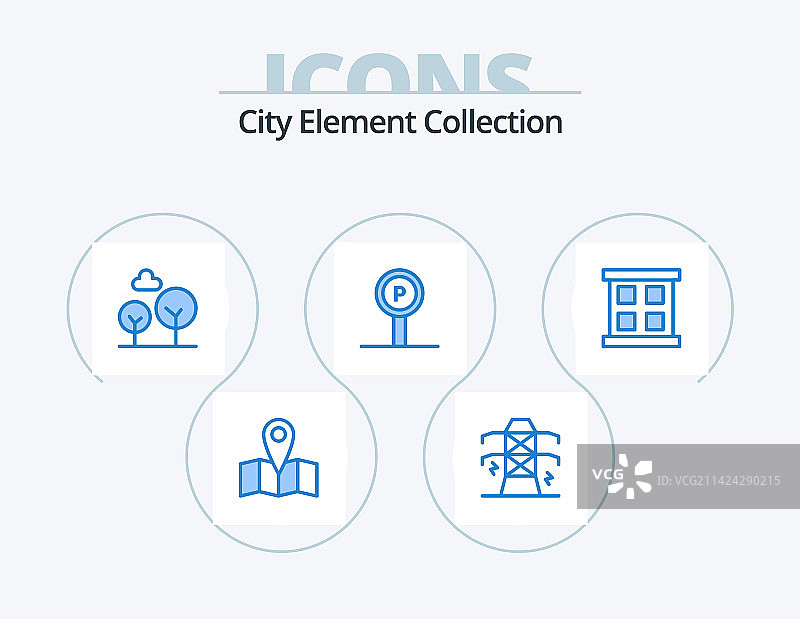城市元素集合蓝色图标包5个图标图片素材