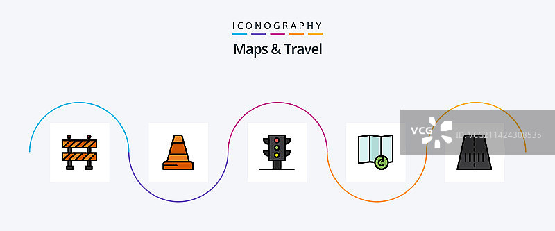 地图和旅行线填平5图标包图片素材