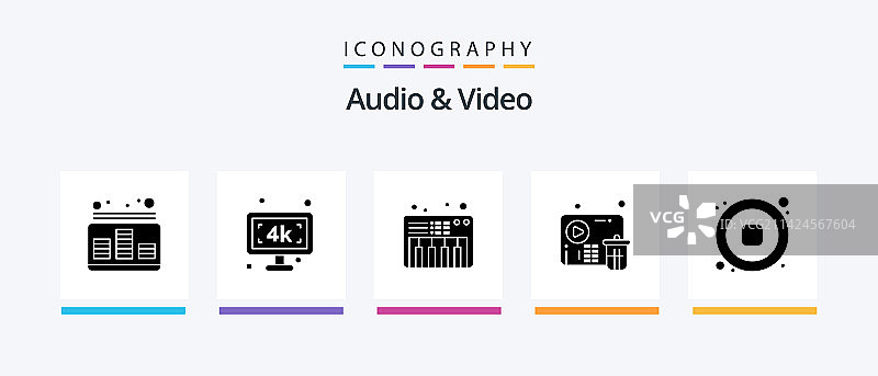 音频和视频符号5图标包，包括音乐图片素材