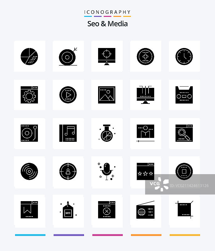 创意seo媒体25字形固体黑色图标图片素材