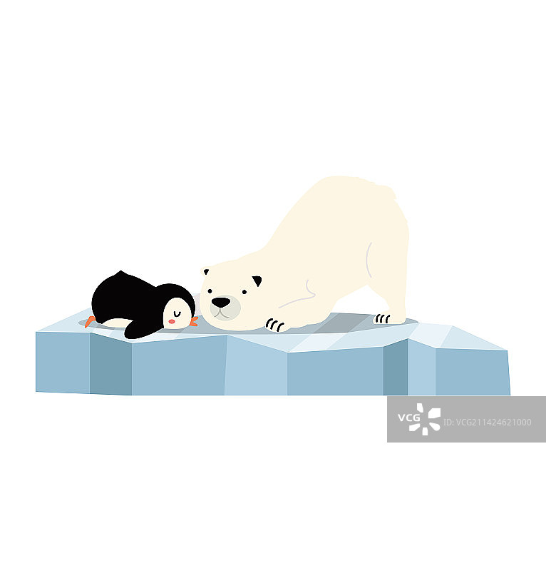 北极熊和企鹅睡在冰山上图片素材