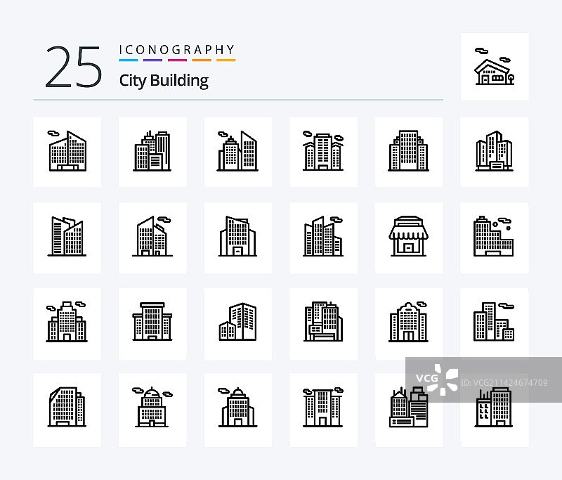 城市建筑25线图标包包括商店图片素材