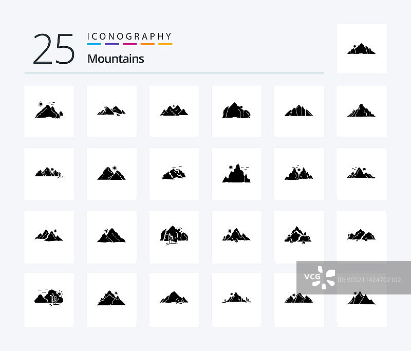 山25个固体字形图标包包括山图片素材