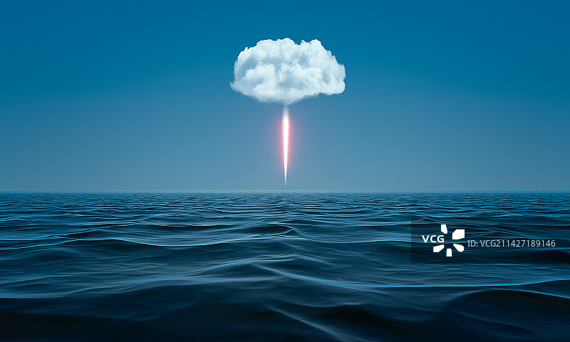 海洋中的蓝天白云，蓝色科技未来概念背景图图片素材